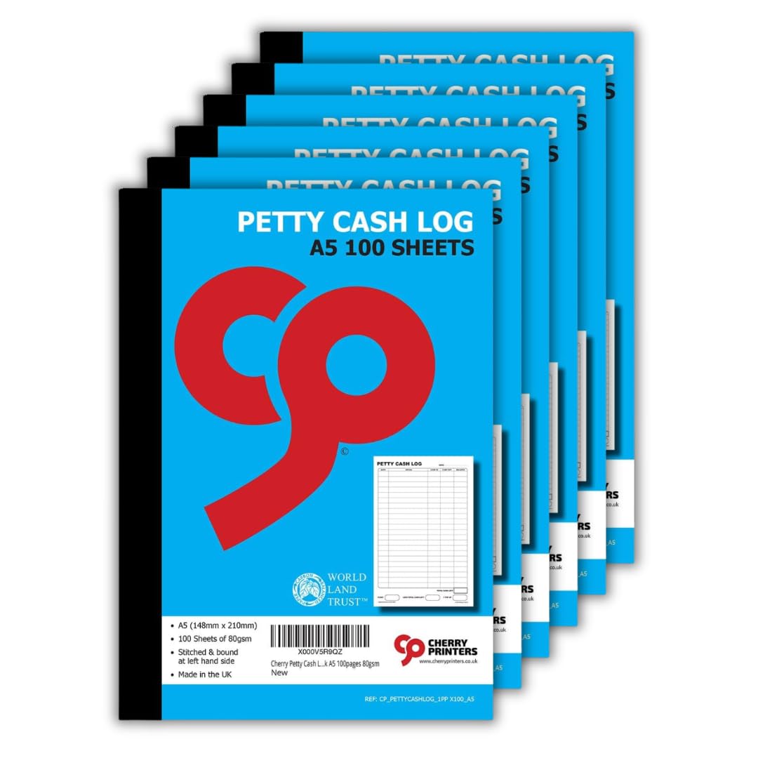 Cherry Printers | Petty Cash Log Book | A5 100pages | 80gsm | 6 Pack