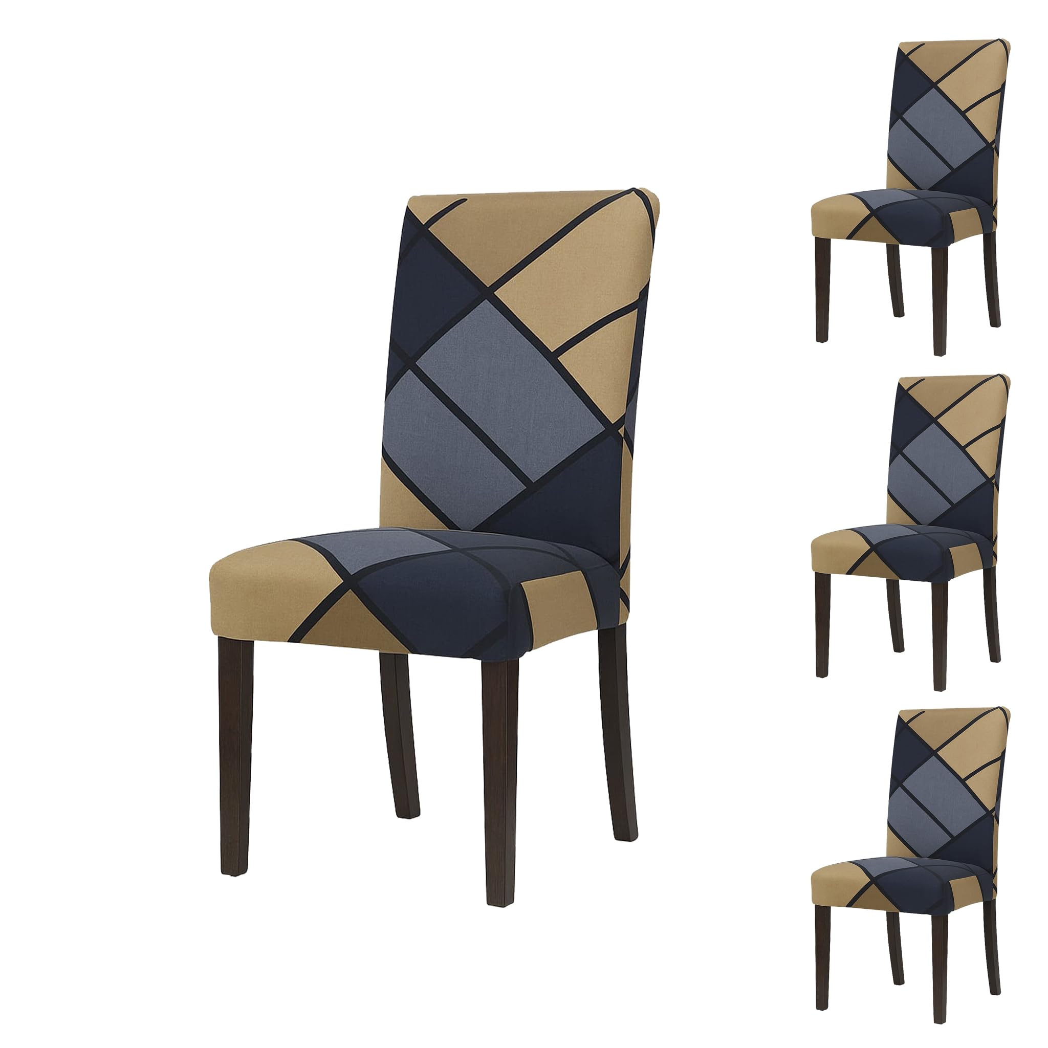 KAV Decor Stretchable Dining Chair Cover – Washable, Removable, Anti-Slip, Protector, Universal Fit (Set of 4, Grey & Beige Geometric)-image-9