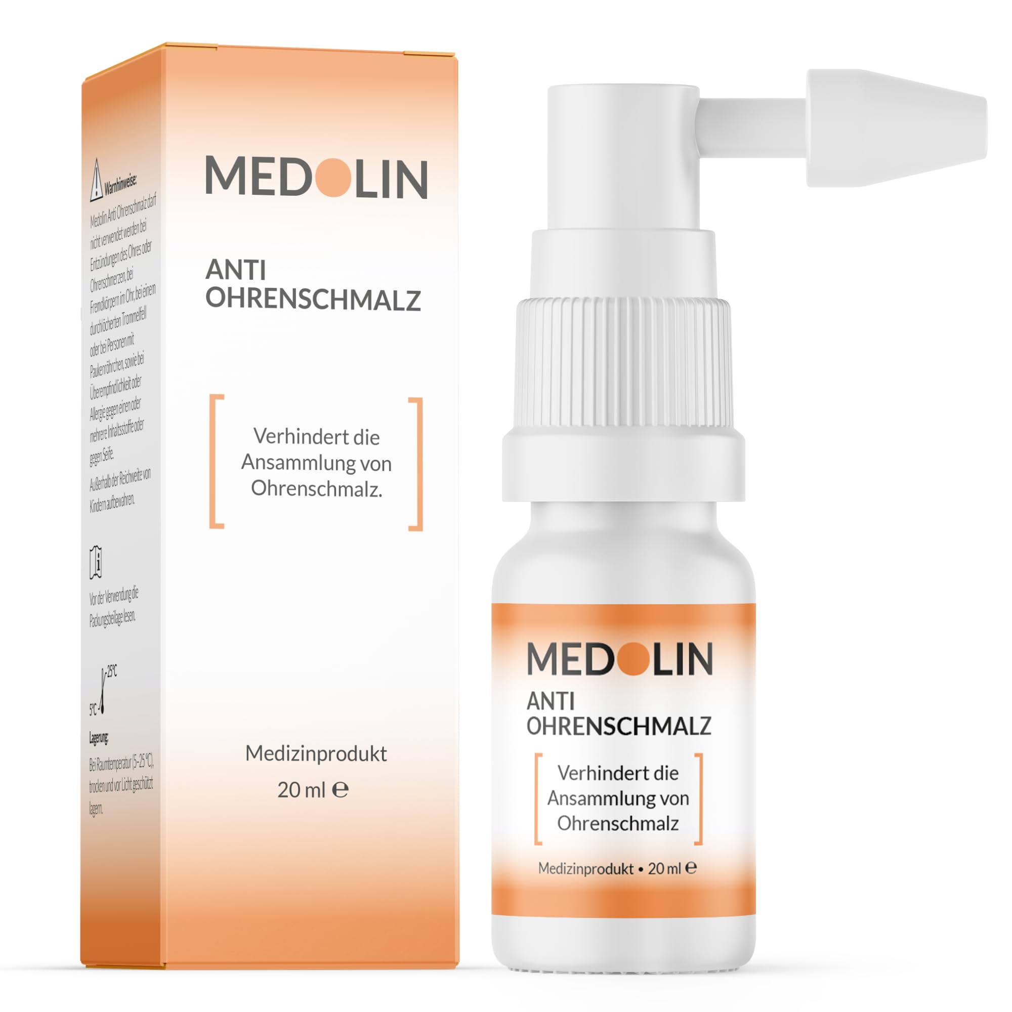 Medolin® Anti Ohrenschmalz - Effektiver Ohrenreiniger als Spray - Ohrenschmalz Entferner zur sicheren Anwendung - Ohrreiniger für Erwachsene & Kinder - Ohrenspülung, 20 ml
