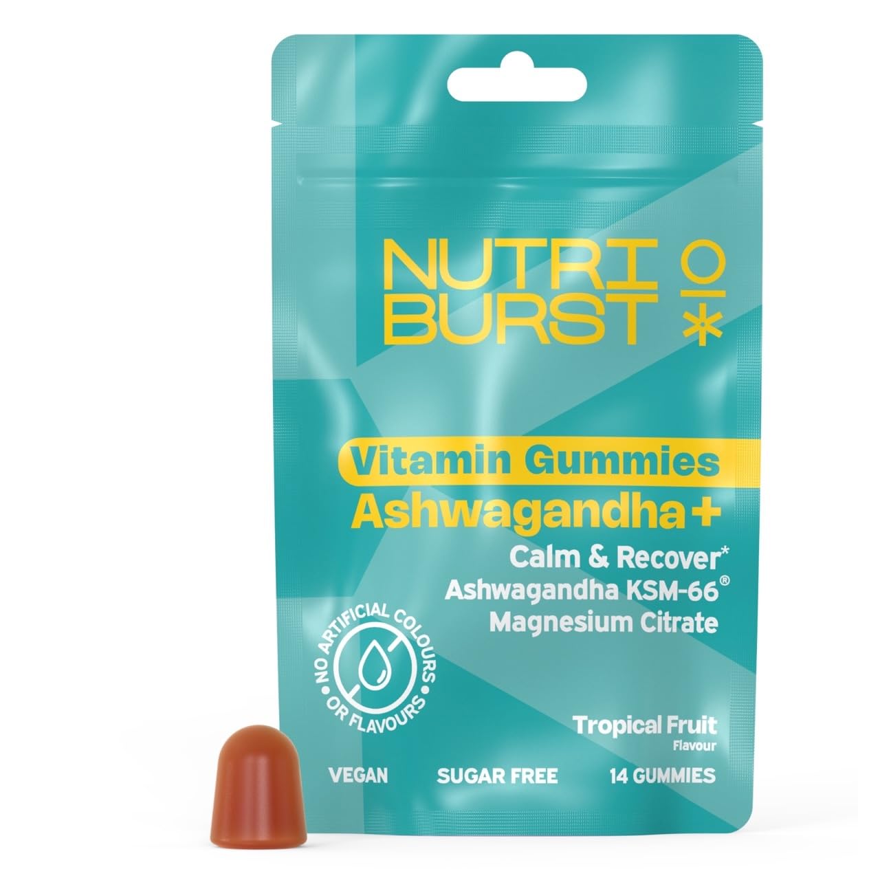 Nutriburst Ashwagandha + Vitamin Gummies - Trial Pouch - Ashwagandha KSM-66®, Magnesium Citrate, L-Theanine & Reishi Mushroom for Relaxation - Sugar Free, Vegan & Halal - 14 Gummies (14 Day Supply)