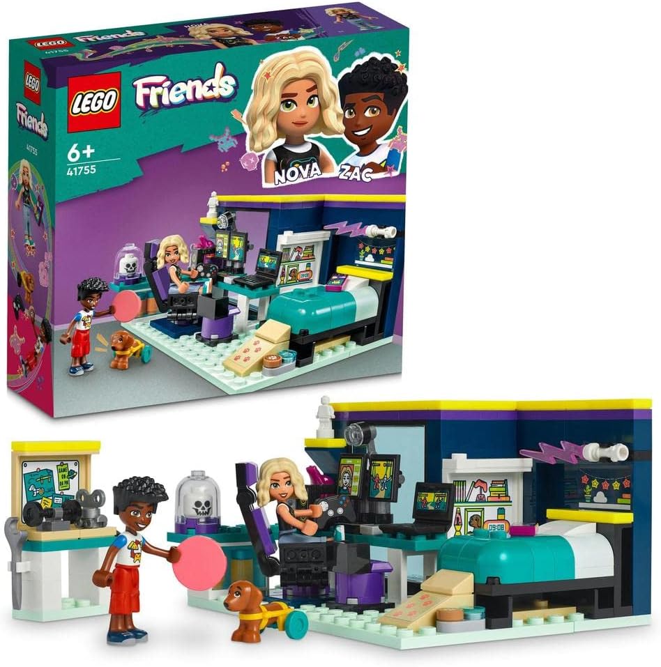 LEGO 41755 Friends Nova's Room Gaming Themed Bedroom Playset, Collectible Toy with Zac Mini-Doll and Pickle the Dog, Small Gift Idea for Kids 6+, 2023 Characters