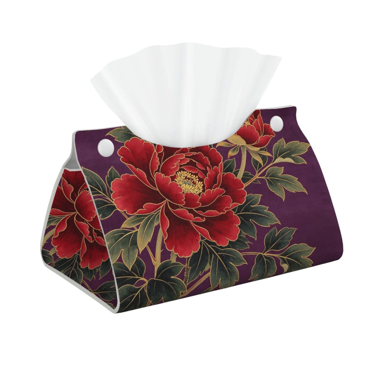 Dark Purple Flower Long Leather Tissue Box Cover-Waterproof PU Leather Tissue Holder for Bathroom, Decorative Rectangular Tissue Case