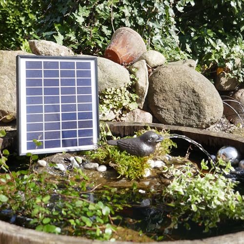 Storms Gartenzaubereien Wasserspeier - Spatz mit Akku Solarpumpe ohne Sonne 4-5 Stunden - Gusseisen Figur