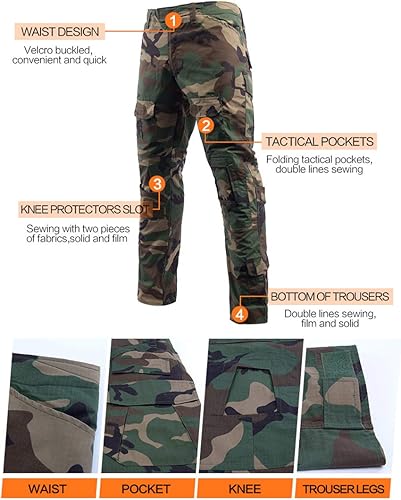 Miniatura 4 de Juego Lanbaosi de camisa y pantalón táctico, de combate, manga larga, MultiCam, Woodland, de batalla, uniforme militar de caza con cierre zipper 14,