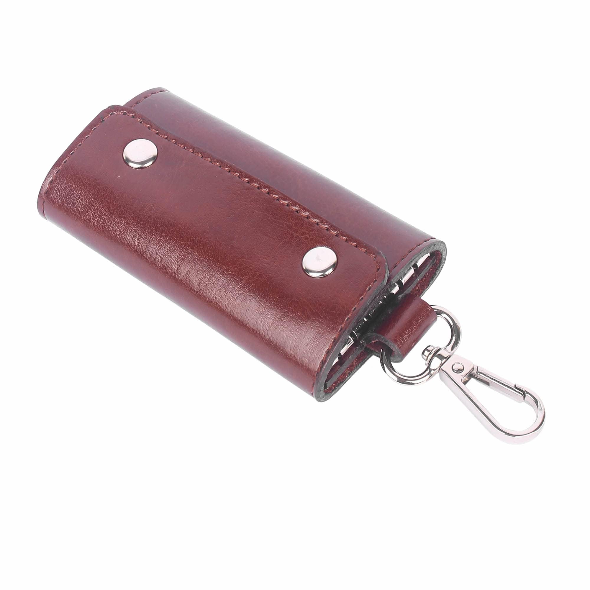 Unisex Pure PU Leather Hand Crafted Men & Women Key Bag Wallet Multi Function Key Case Top Grain Key Ring Case Wallet Bank Locker Key Pouch with 6 Keyring Holder-image-14