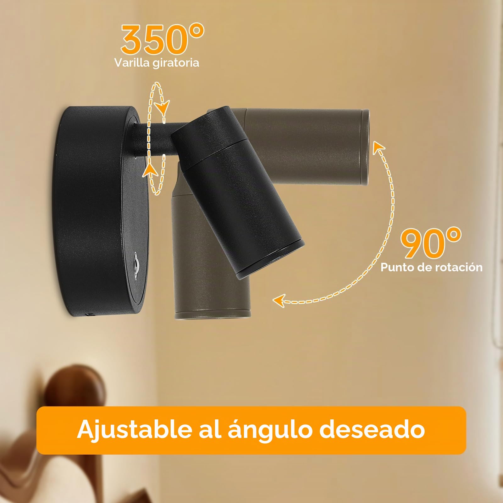Aplique Pared Interior Regulable, Lampara Pared sin Cable con Control Remoto - 3 Modos de Luz Foco LED con Ajuste de Brillo Ajuste Ángulo 350° para Plantas, Pintura y Obras de Arte, 1 Unidad