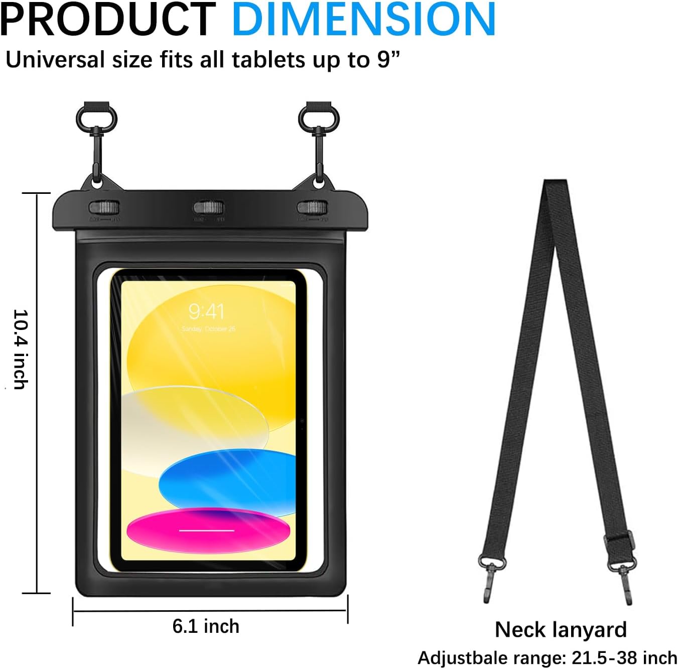 9 inch Waterproof Tablet Case, Dry Bag Pouch for iPad mini A17 Pro 8.3" iPad mini 1/2/3/4/5/6 7.9" 8.3",Lenovo Tab One 8.7",Galaxy Tab A11/A9 8.7",Tablets Up to 9 inch image 3