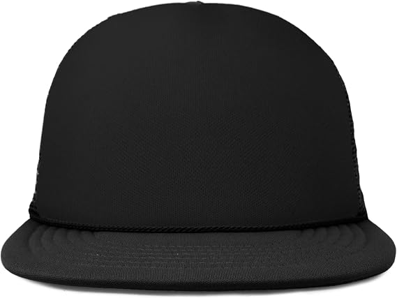 DALIX Flat Billed Trucker Hat Mesh Back S M L Adjustable Cap Solid Two Toned Snapback