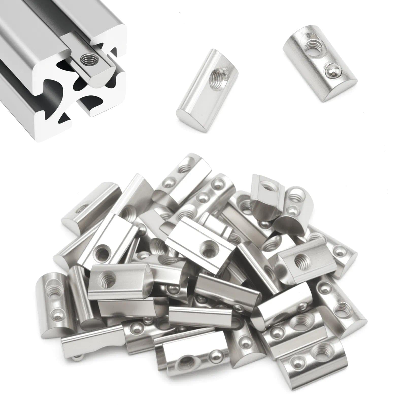 LINTRA 50 Pièces Écrou M6 Rainure 8 en T avec Bille de Centrage, 40-Série M6 Écrous, Écrou Écrosu Rainure en T, pour 3D CNC à Profil en C en Aluminium, Norme Européenne