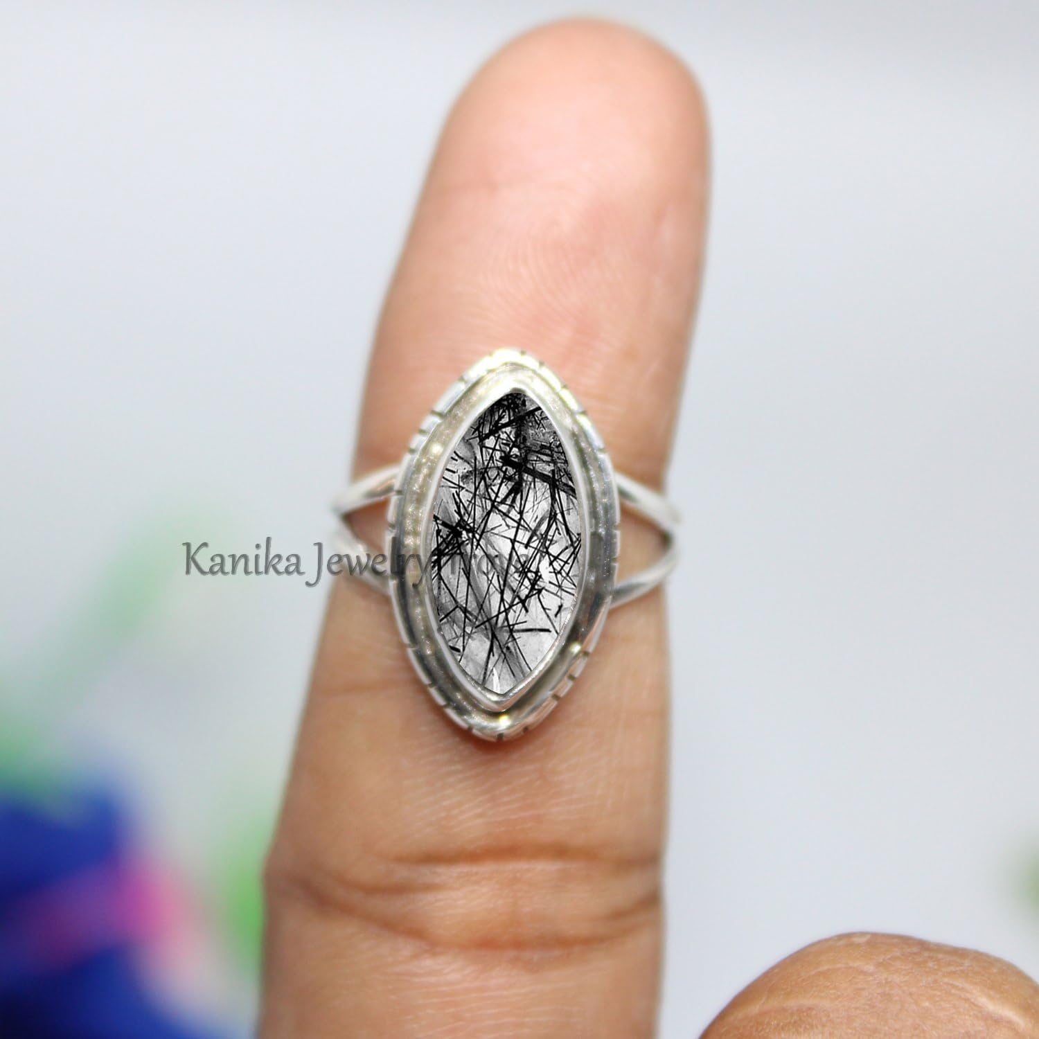 Black Rutiliated Quartz Gemstone Solid Sterling Silver Handmade Jewelry Ring Mother's Day Gift, Ring for Women - Image 3