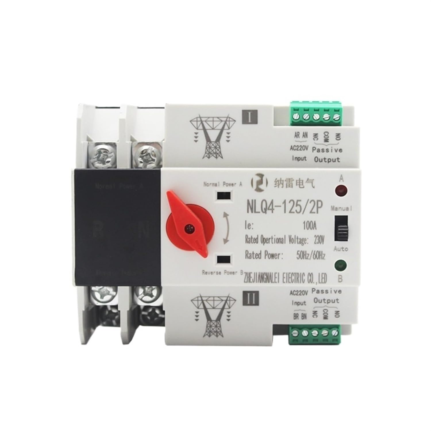 220V mains switching uninterruptible dual power automatic transfer switch NLQ4-125/2P 63A100A(32A/2P)