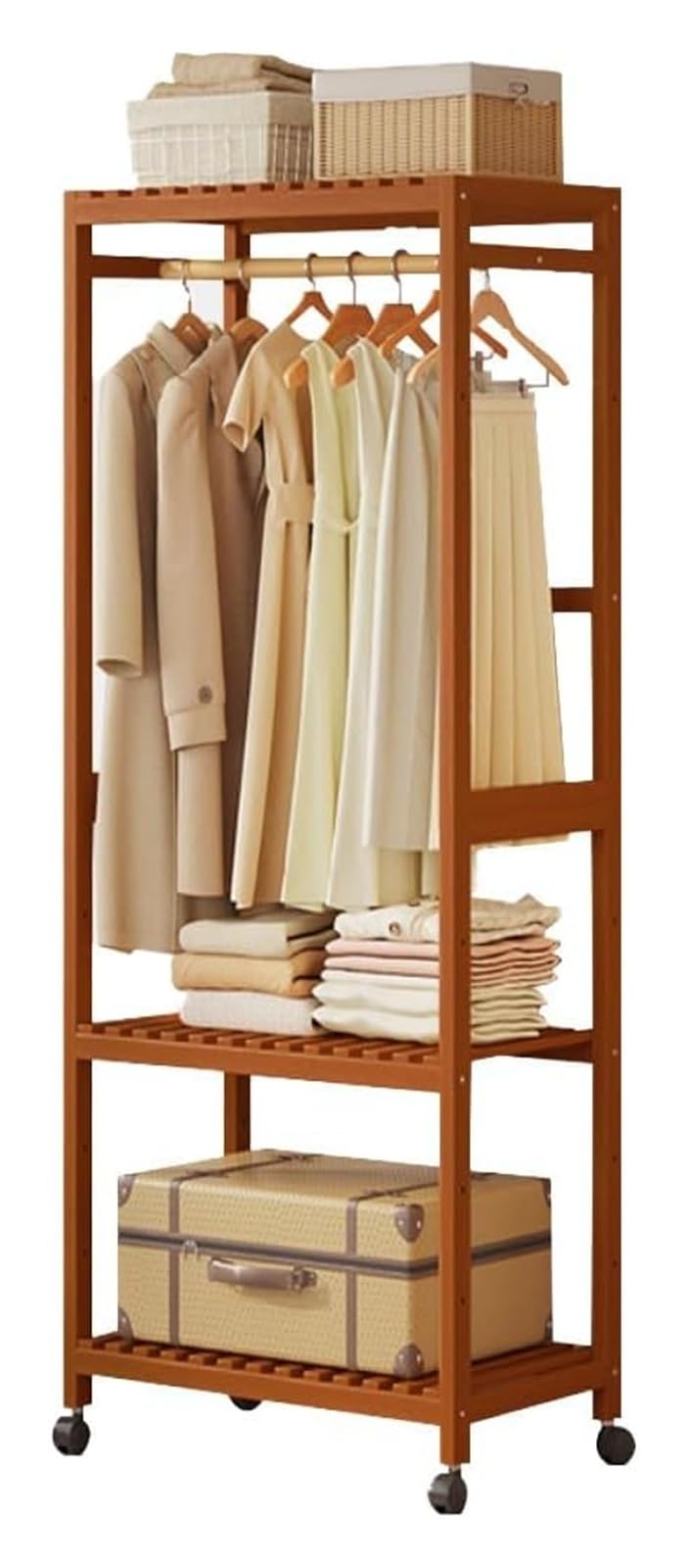 XDLEDMKIZ Freestanding Clothes Rack with 2 Shelves, Adjustable Garment Stand for Bedroom, Space-Saving Clothing Hanger, Sturdy Wardrobe nizer