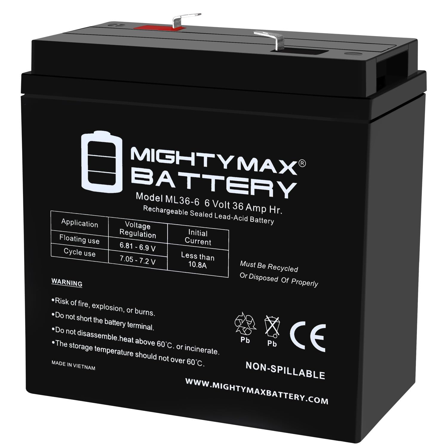 Mighty Max Battery 6V, 36Ah, AGM, F2 Terminal, Replacement Battery Compatible with SigmasTek CF-6V33