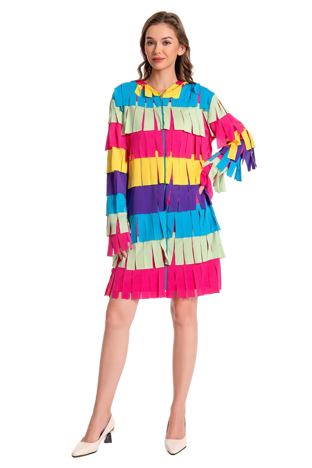 Noiclub Disfraz de piñata para mujer, con flecos de colores, disfraz de carnaval para adultos, disfraz de Halloween