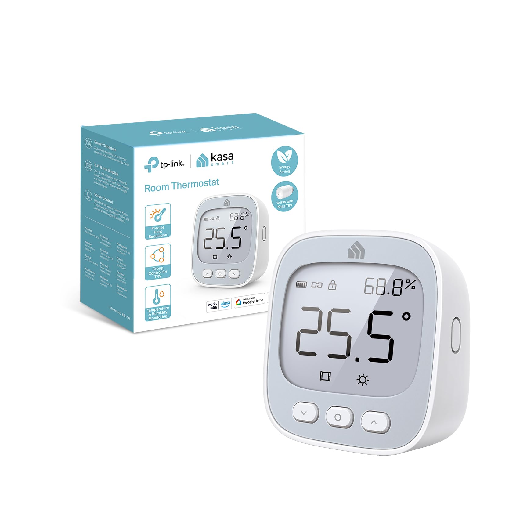 Kasa Monitor temperatury i wilgotności KE110, z wyświetlaczem E-Ink 2,4", szwajcarski czujnik o wysokiej dokładności, oszczędność energii, żywotność baterii do 1 roku, wymagany jest Kasa Hub