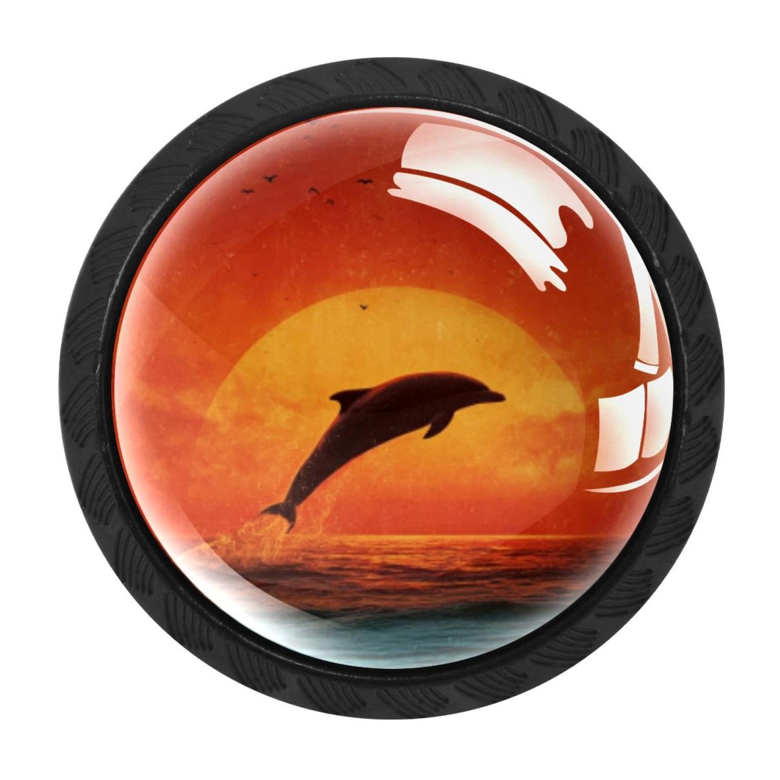 CHENZZZZ 4 Pack Round Cabinet Knobs for Kitchen Bathroom Closet Dresser Cabinets, Dolphin Sunset