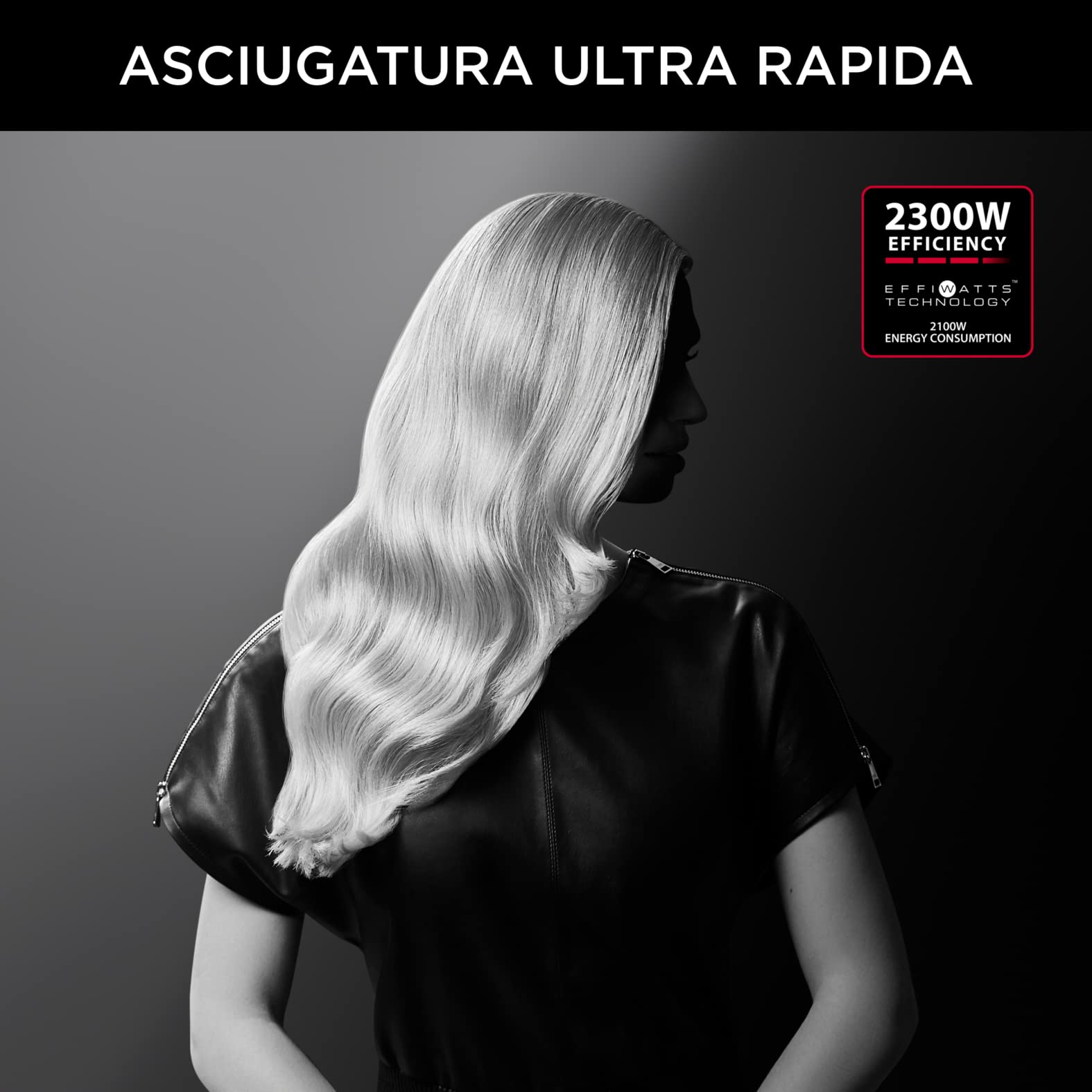 Rowenta x Karl Lagerfeld CV581L Studio Dry, Asciugacapelli, Phon per Capelli Potenza 2100W, Impostazione Thermo Control, 1 Concentratore 12mm, 6 Combinazioni di Velocità/Temperatura