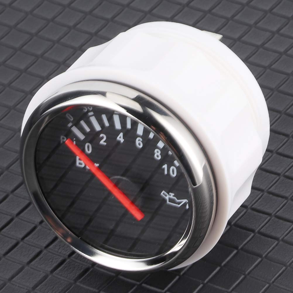 Misuratore di pressione olio 24V 12V, misuratore di pressione olio 2in 0-10bar 145psi Strumento con quadrante retroilluminato a LED per auto moto barca camion 12V/24V(Black Dial Silver Frame)