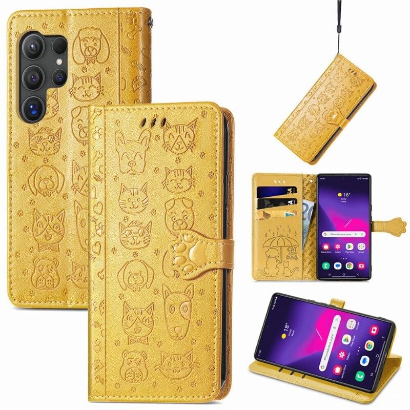 Étui portefeuille cuir jaune compatible Samsung Galaxy S25 Plus clapet