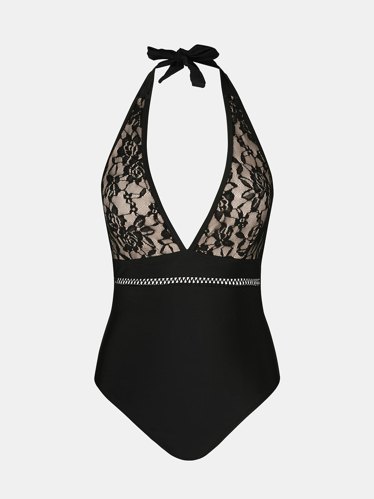 CUPSHE Maillot de bain une pièce pour femme - Col plongeant - Dos nu - Bretelles en dentelle