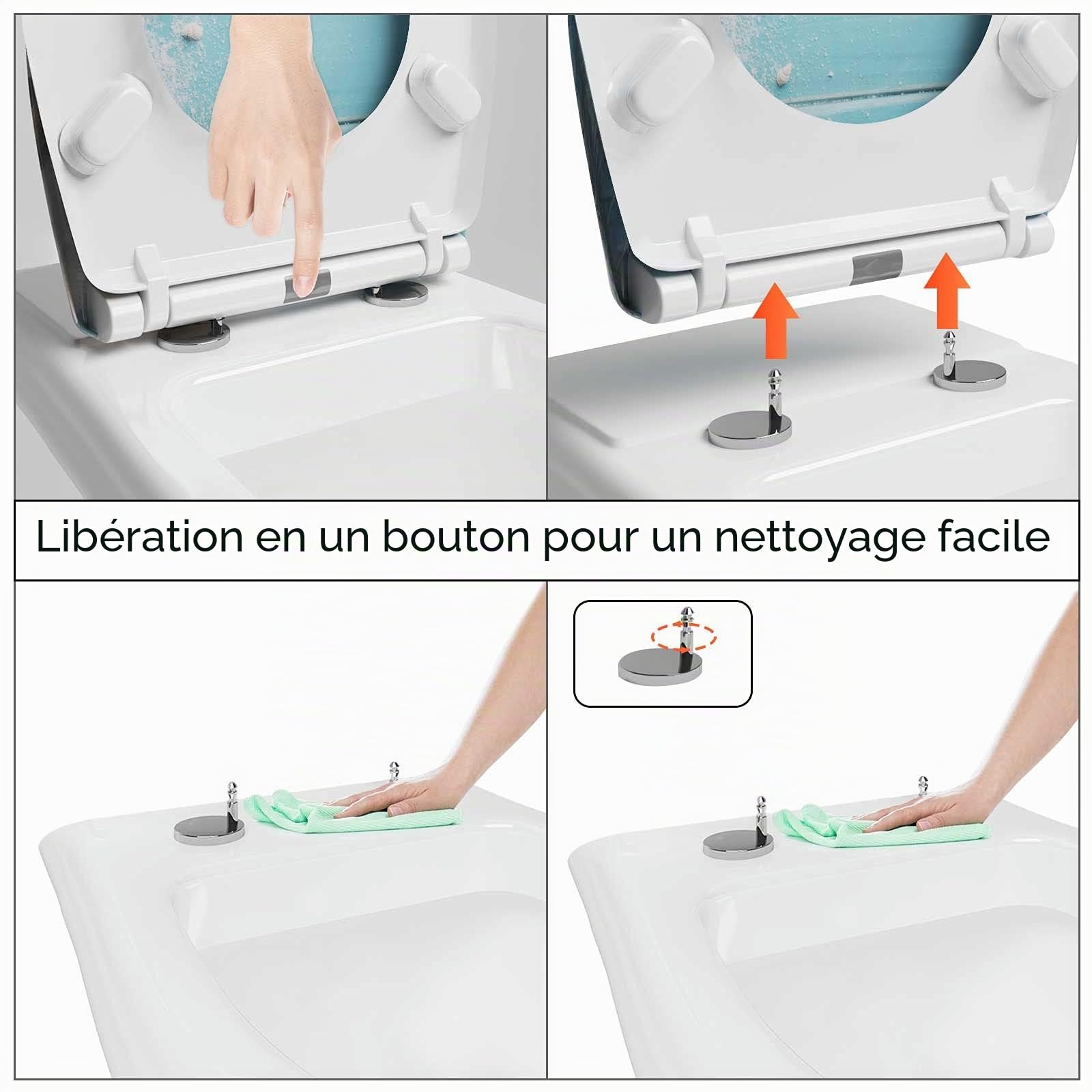 WOLTU Abattant WC Couvercle WC Soft Close pour Couvette O Siège de Toilette avec Urée Formol Frein de Chute Fermeture en Douceur Charnière Réglable Montage Démontage Facile