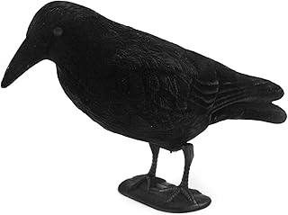 GUGULUZA Crow Decoys Full Body Plastic Crow Decoy for Hunting, Black Flocked Crow Decoy w/Feet Stake for Halloween Decor Yard Garden Decoration (Flocking Black)