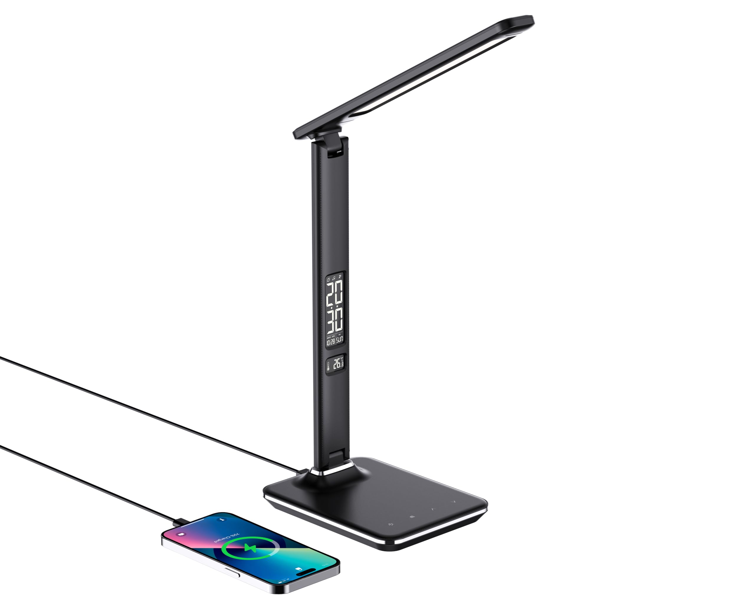 IMMAX KINGFISHER Qi schwarze LED-Tischleuchte mit kabelloser Qi- und USB-Ladung