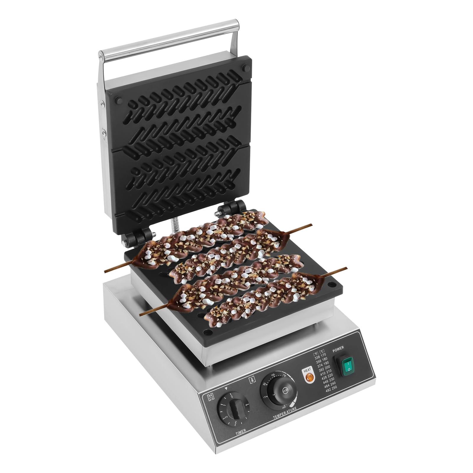 Gofrera eléctrica de 220 V, antiadherente, para 4 gofres de espiga de trigo, 1,7 kW, de acero inoxidable, con temporizador y control de temperatura, ideal para uso doméstico y comercial