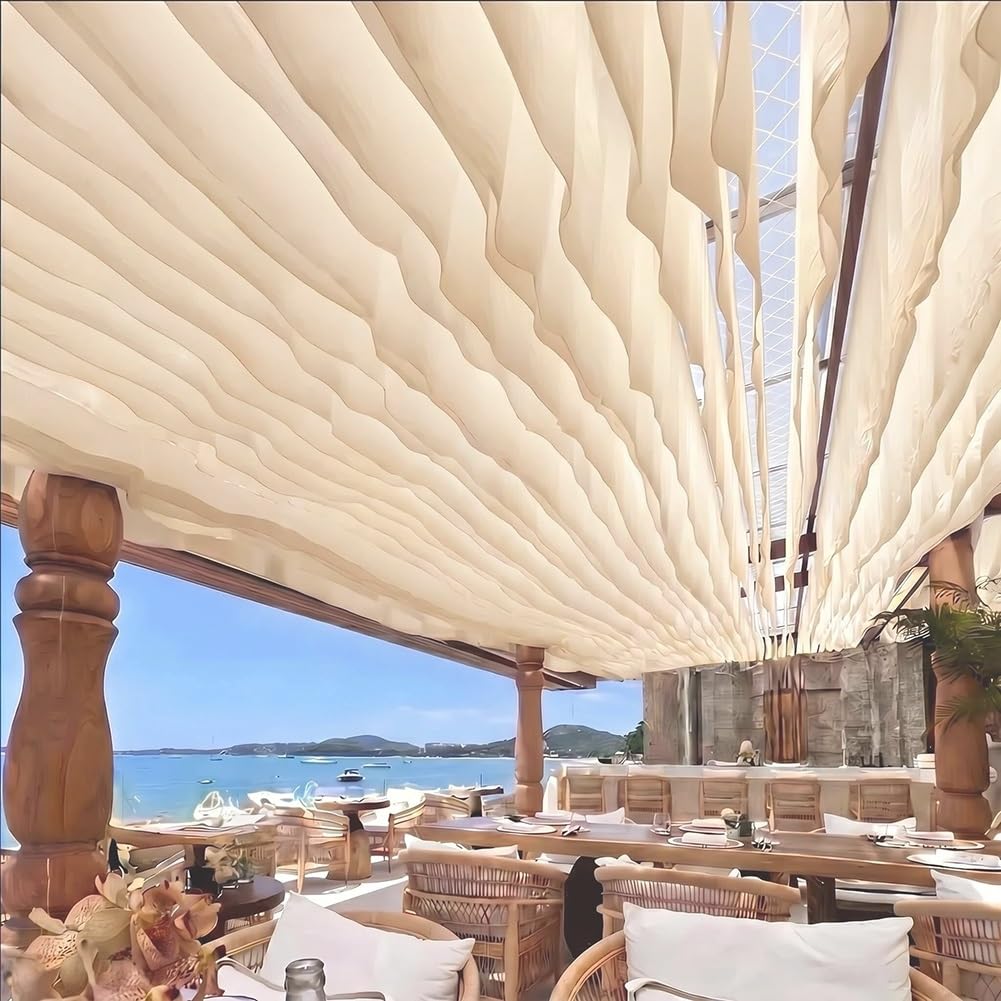 10 Pièces Rideaux De Plafond pour La Décoration d'une Pergola | Tissu en bandes droites avec câble en acier, l'extérieur, guirlande voile d'ombrage pour mariage, jardin(50x900cm)