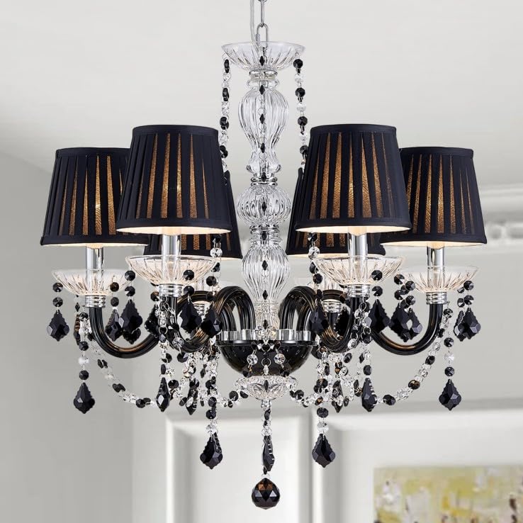 Decorique Home 23013 6-Light Modern Chandelier K9 Black Crystal Chandelier Lighting,Black Shade Crystal Ceiling Light 6 Lights Fixture Pendant Lamp for Dining Room Bathroom Bedroom Living Room