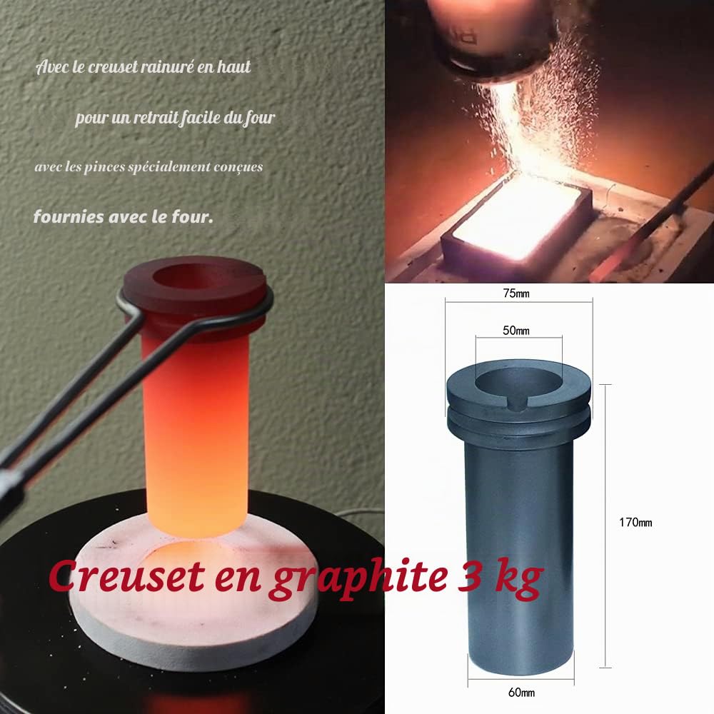 Four électrique doré 2100 W avec creuset en graphite de 3 kg pour faire fondre le reste, machine à fondre numérique 2100 F avec protection en maille, argent, or, cuivre, aluminium 220 V