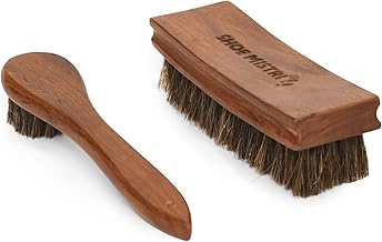 Shoe mistri 100% Horsehair Curved Shoe Application & Horse Wood Hair Brush Combo With Concave Handle For Premium Grip - Suitable For Brushing, Buffing And Shining, Brown