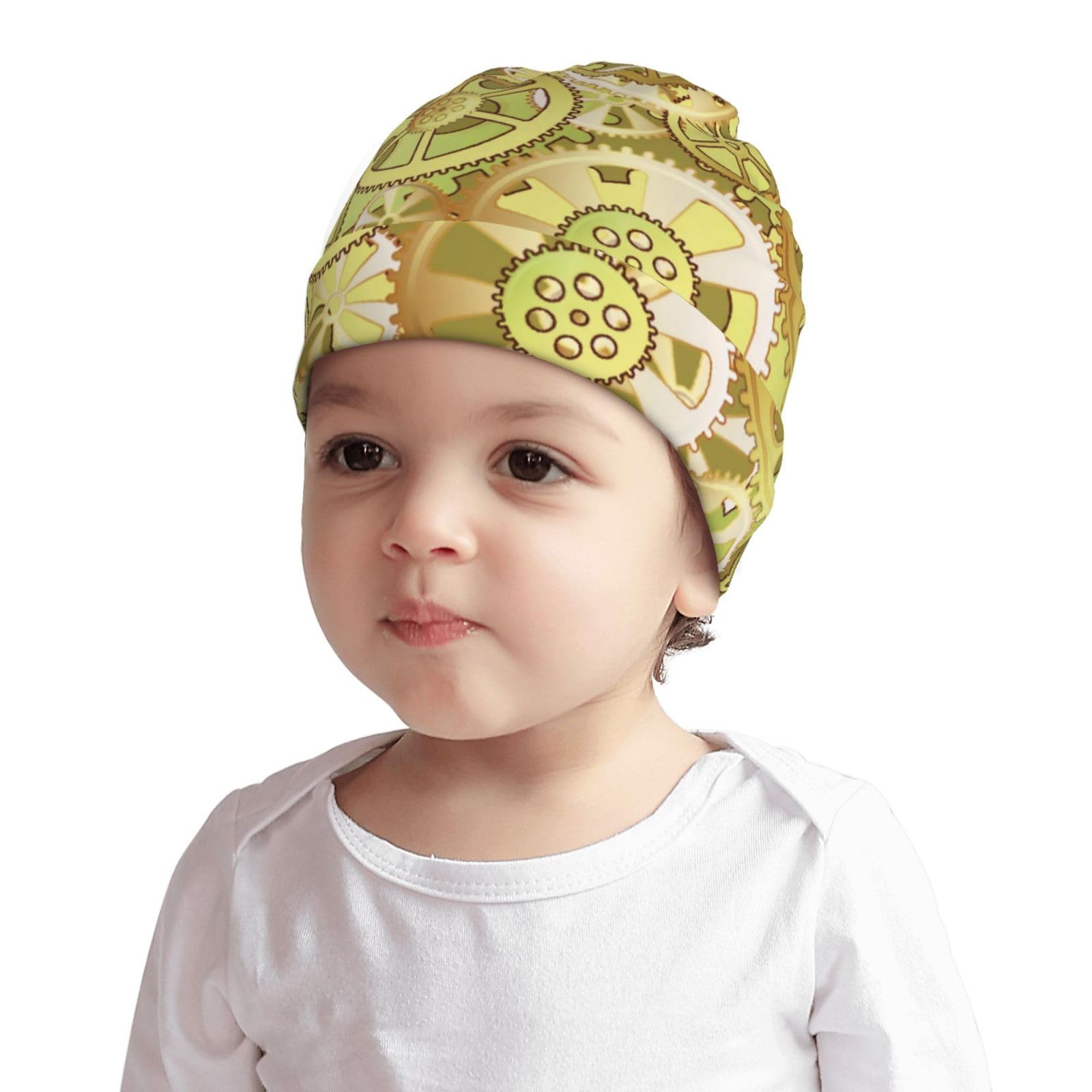 Cool Steampunk Gears Pattern Kids Beanie Hats Warm Knit Beanie Cap Skull Caps Gifts Decor for Boys Girls White