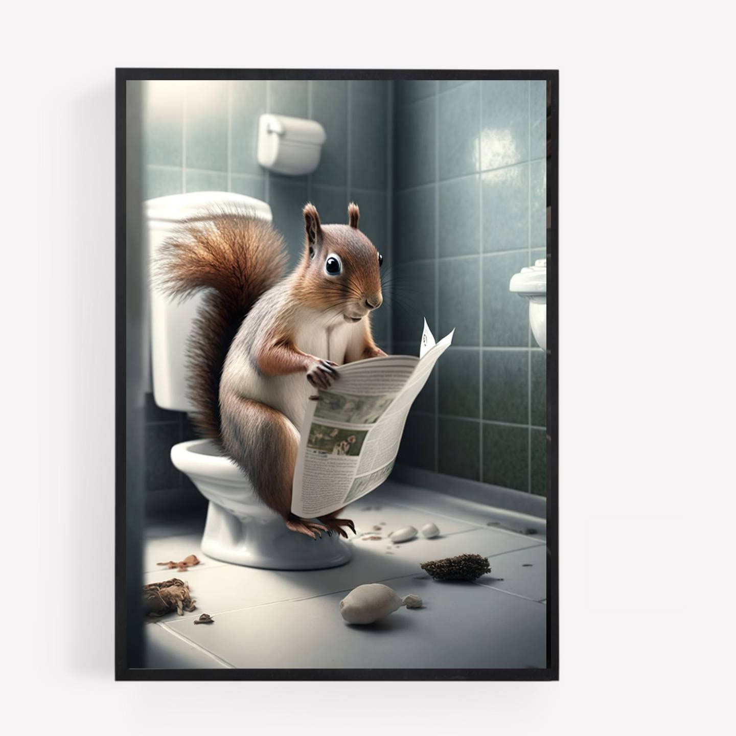 gfc Funny Bathroom Toilet animal Print Picture Poster squirrel on a toilet reading newspaper A4 UNFRAMED wall art Home decor Decorating