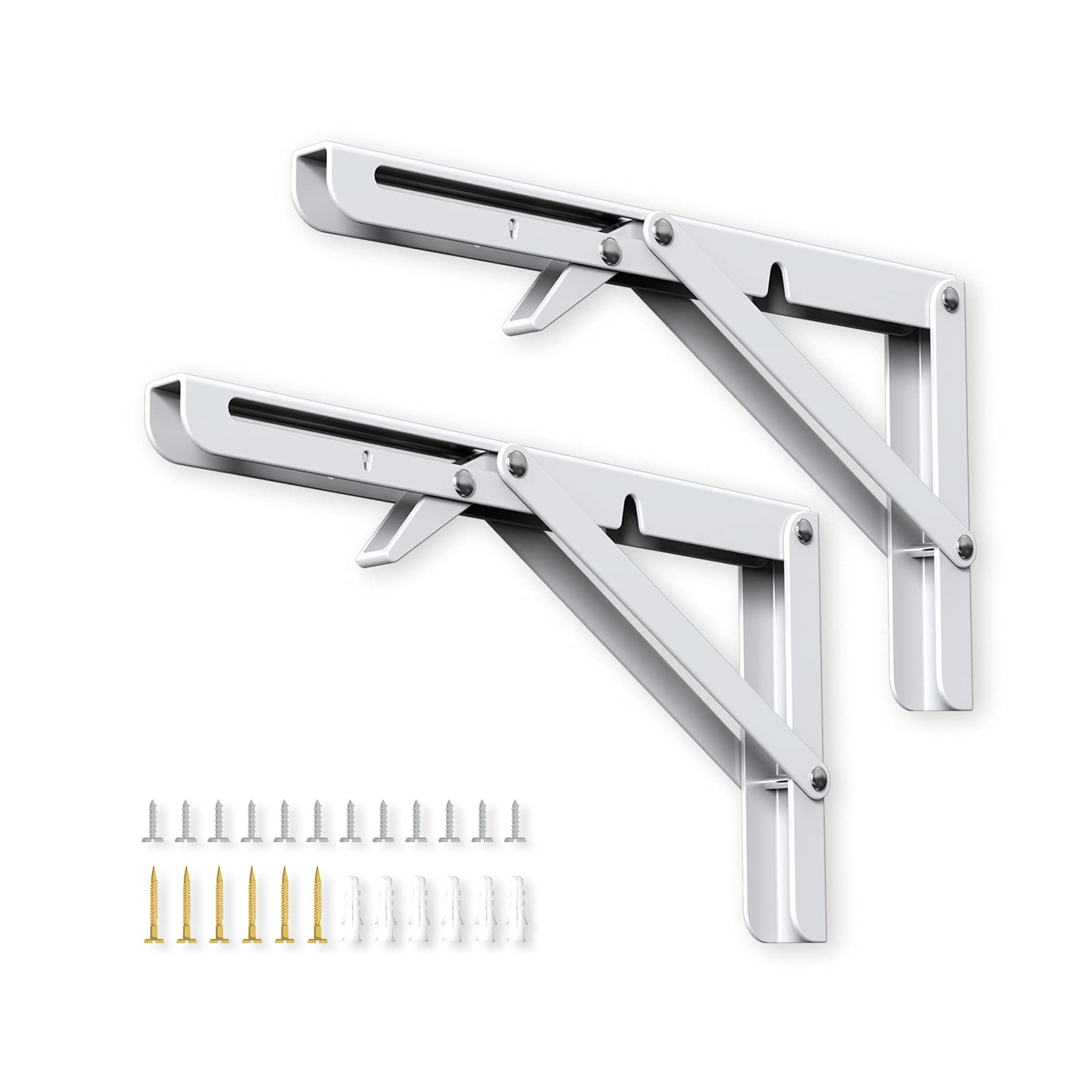 Buy White Folding Shelf Brackets 16 Inch, 2Pcs Heavy Duty Metal Collapsible Shelf Bracket, DIY