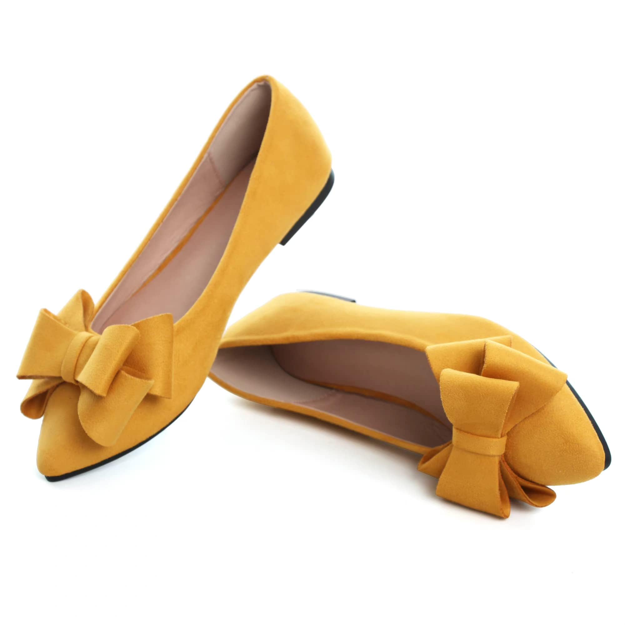 SAILING LU Womens Bowknot Ballet Flats Pointy Toe Casual Flat Shoes Suede Dressy Wear to Work Slip-Ons Moccasins