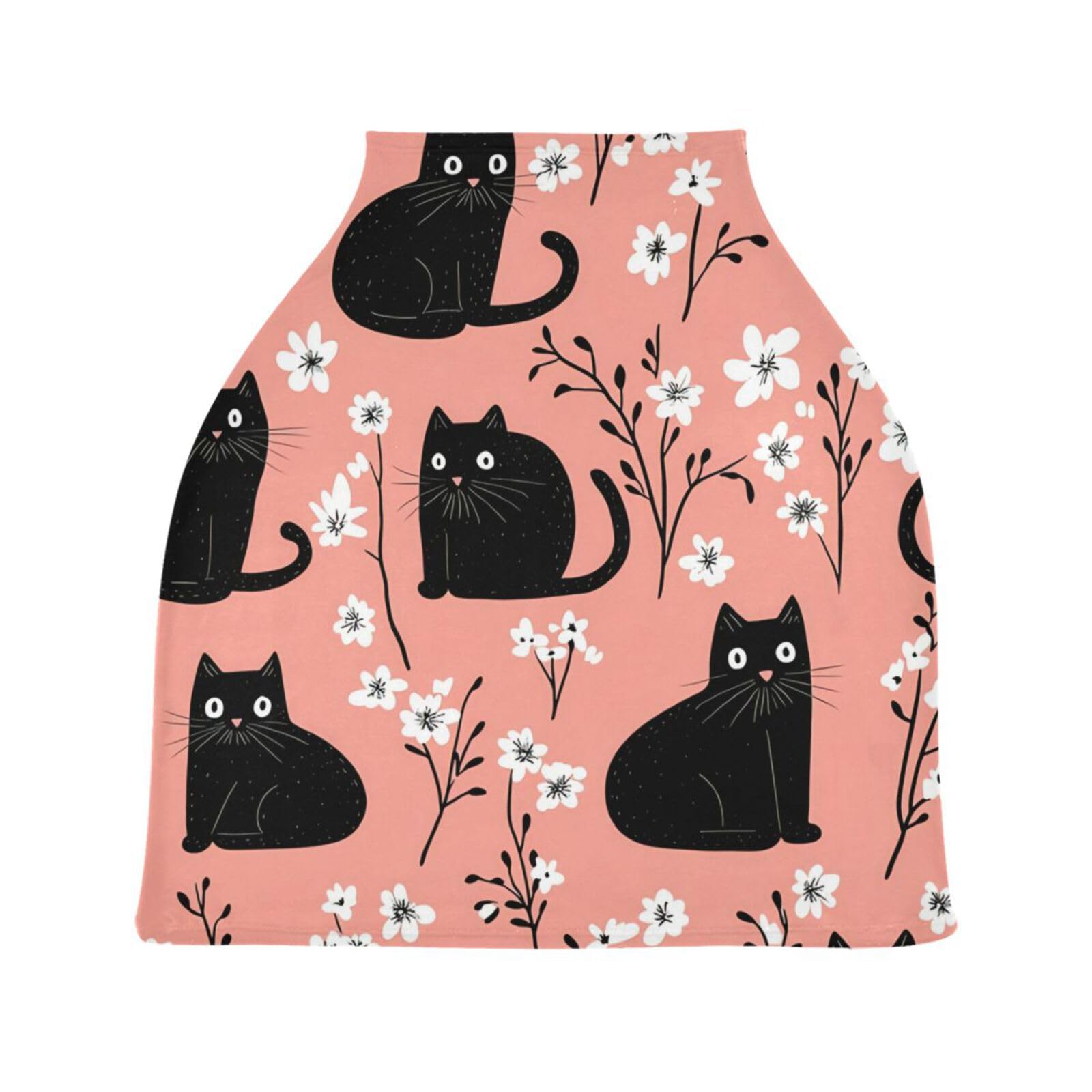 BOESI Baby Car Seat Cover, Breathable Nursing Cover, Soft and Comfortable, Multi-Purpose, for Boys and Girls, Doodle Black Cat and Flower