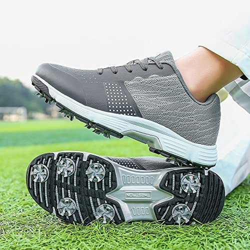 Image of THESTRON Men Golf Shoes Mesh Breathable Breathable Golf Walking Sport Sneakers 7 Spikes Golf Trainers