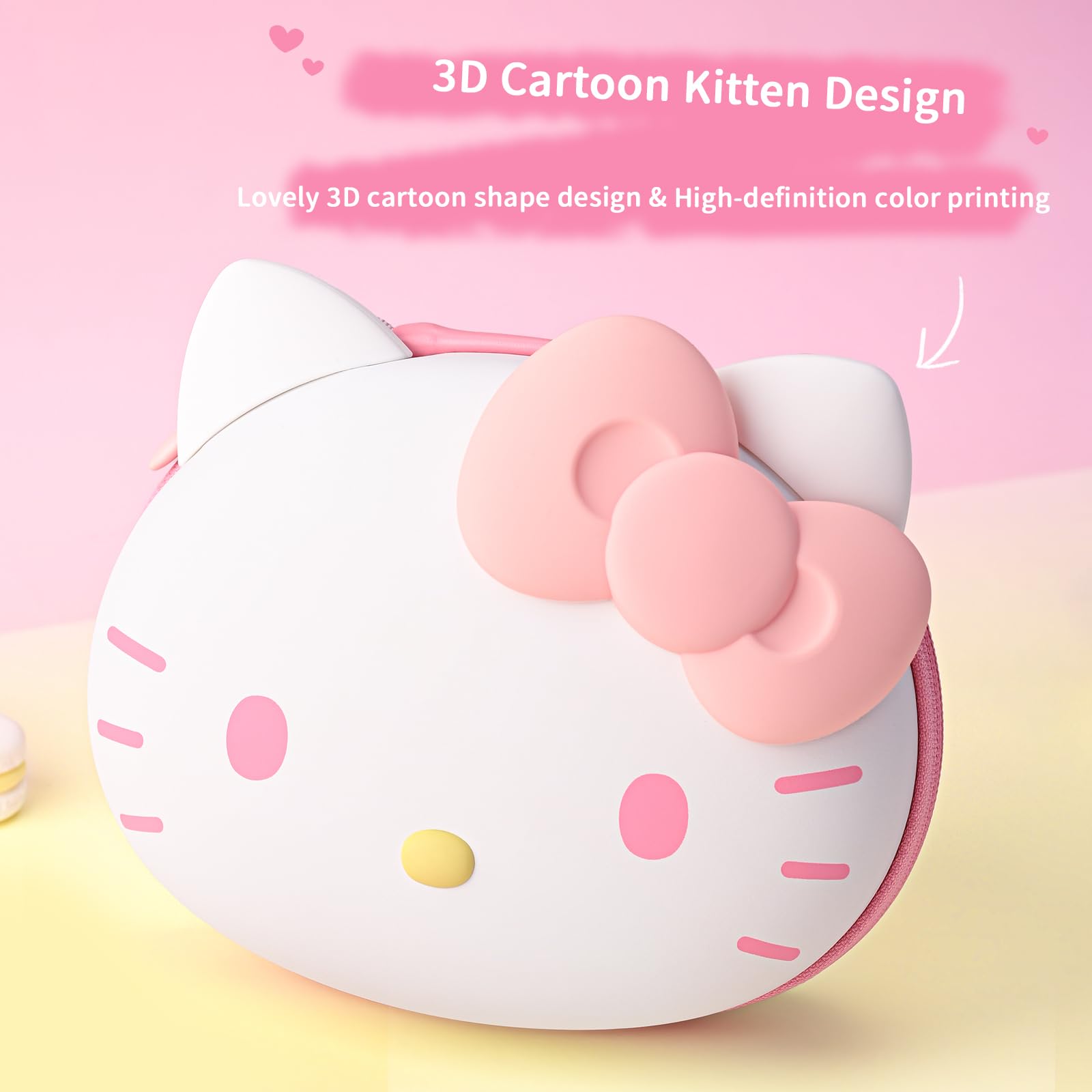 Kuitmor Niedrige Game-Controller-Schutzhülle, Tragbare Reise-Tasche Hartschalen-Aufbewahrungsetui mit Cartoon-Katzen-Form-Design für PS4, PS5, Switch Pro, Xbox mit Innenfach für Zubehör - HLK