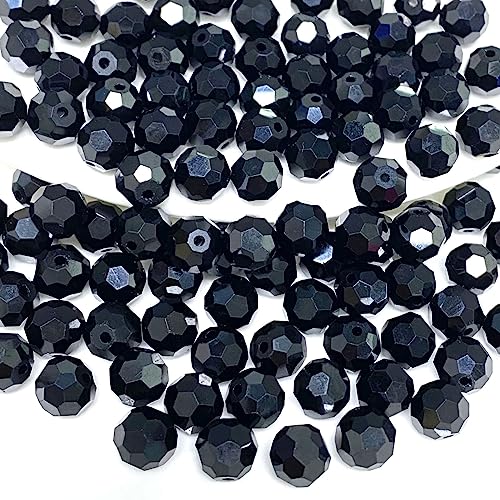 LIMAOLLY 50pcs 10mm Round Crystal Glass Beads Faceted Spacer AB Color Beads for Jewelry Making DIY Craft Making Necklace Bracelet Earring Wind Chimes Suncatchers Ornament, Black