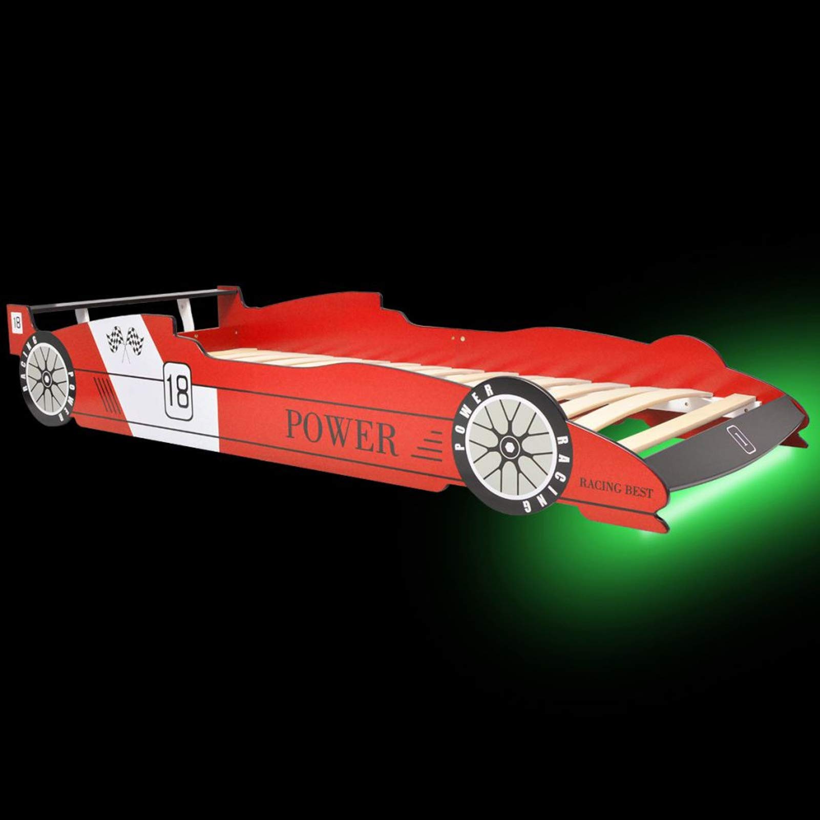 Homgoday Szafka pod łóżko z lampkami LED dla dzieci samochód wyścigowy 90 x 200 cm czerwony wystrój mebli