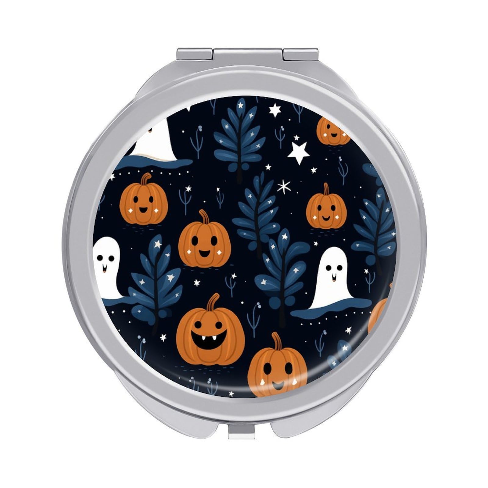 JTREHY Cartoon Pumpkin Head Makeup Mirror Silver Mirror Surface Folding Makeups Mirrors Lightweight Durable Looking Glass for Suitable Traveling Handbag and Purses