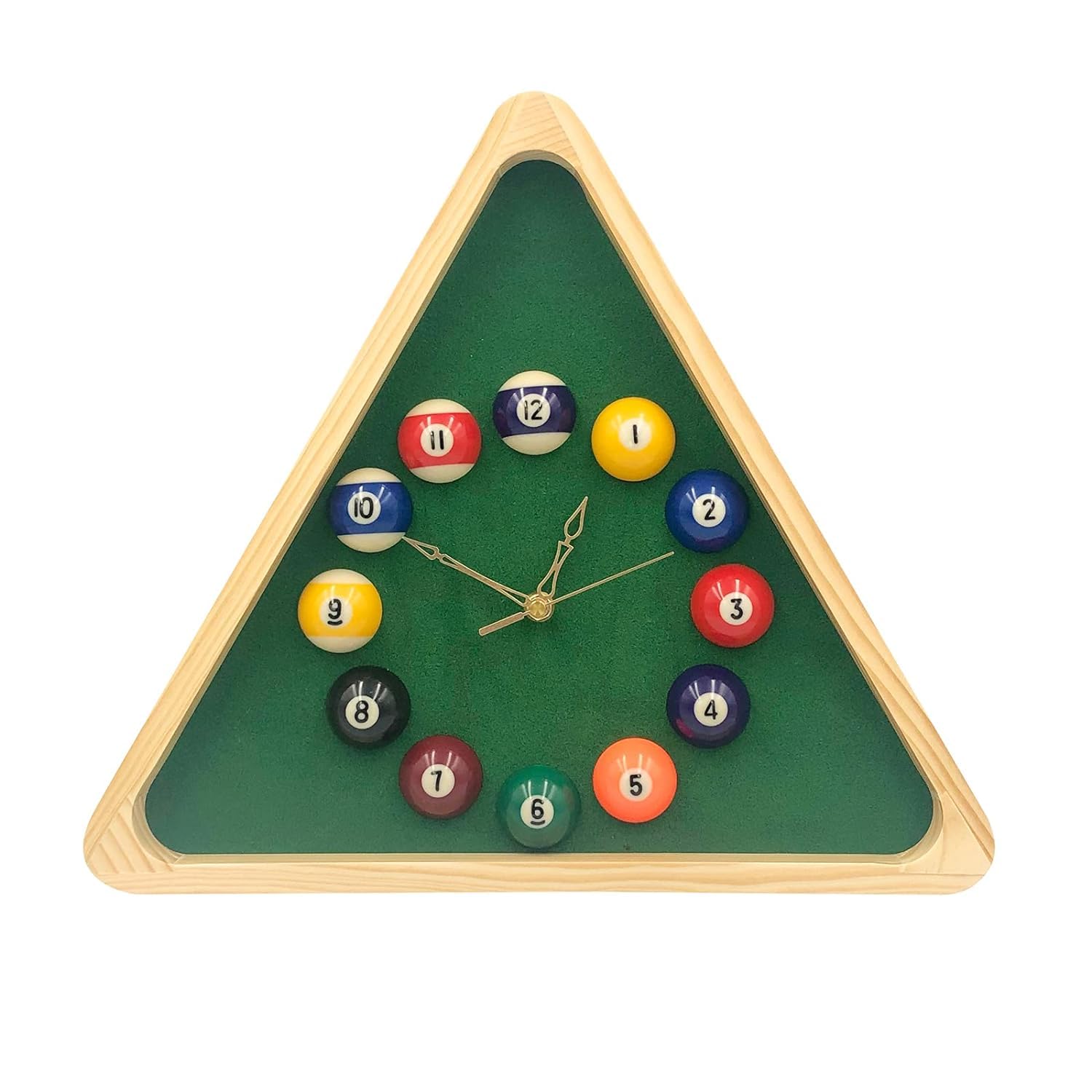 JBB Billiards Pool Ball Wall Clock, 14 Inch Triangle Design, Wooden Frame Clock for Pool Room, Game Room, Bar Decor-image-42