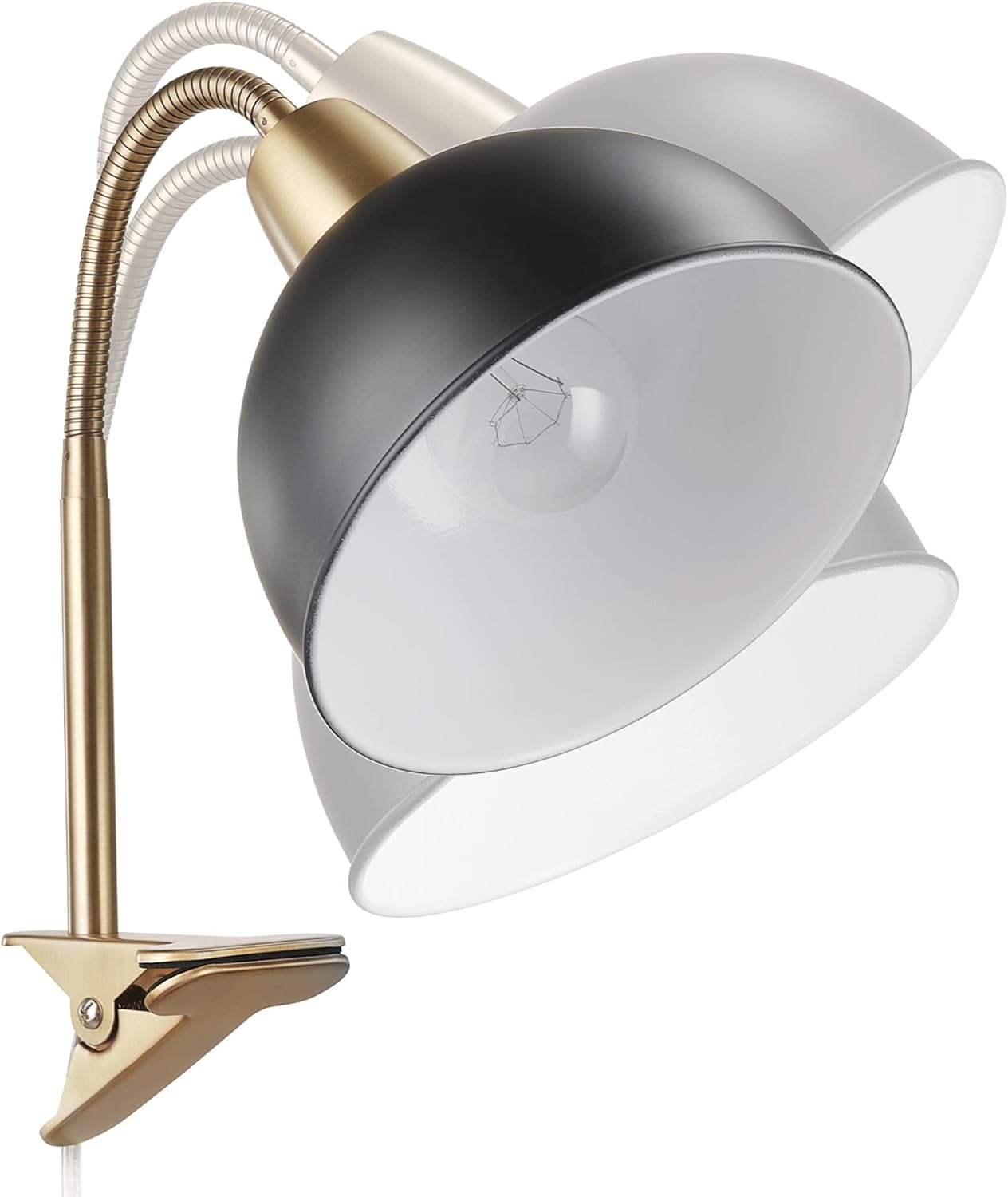 GLOBE Electric 56057 Zuri 20" Clip-Arm Desk Lamp, Matte Brass, Matte Black Shade, Adjustable Gooseneck, in-Line On/Off Switch