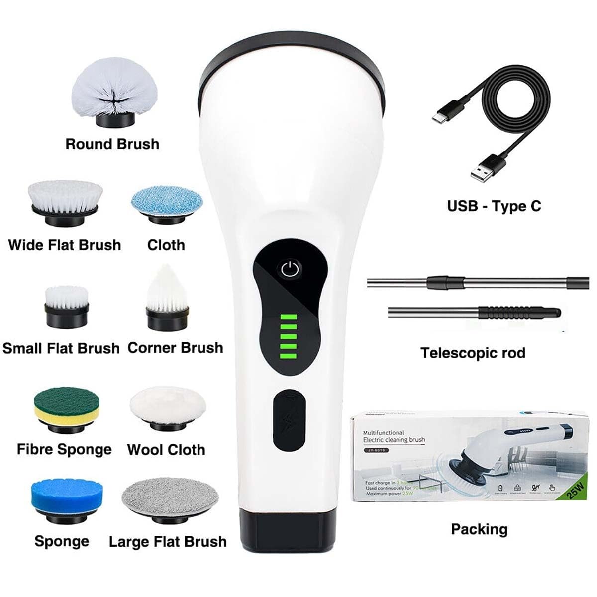 Fregadora Eléctrica Giratoria De Mano, Potente Cepillo De Limpieza Turbo Ajustable 360 ​​con Mango Ajustable, Cepillo De Limpieza Inalámbrico Recargable For Baño, Cocina, Coche, Azulejo, Pared, Bañera