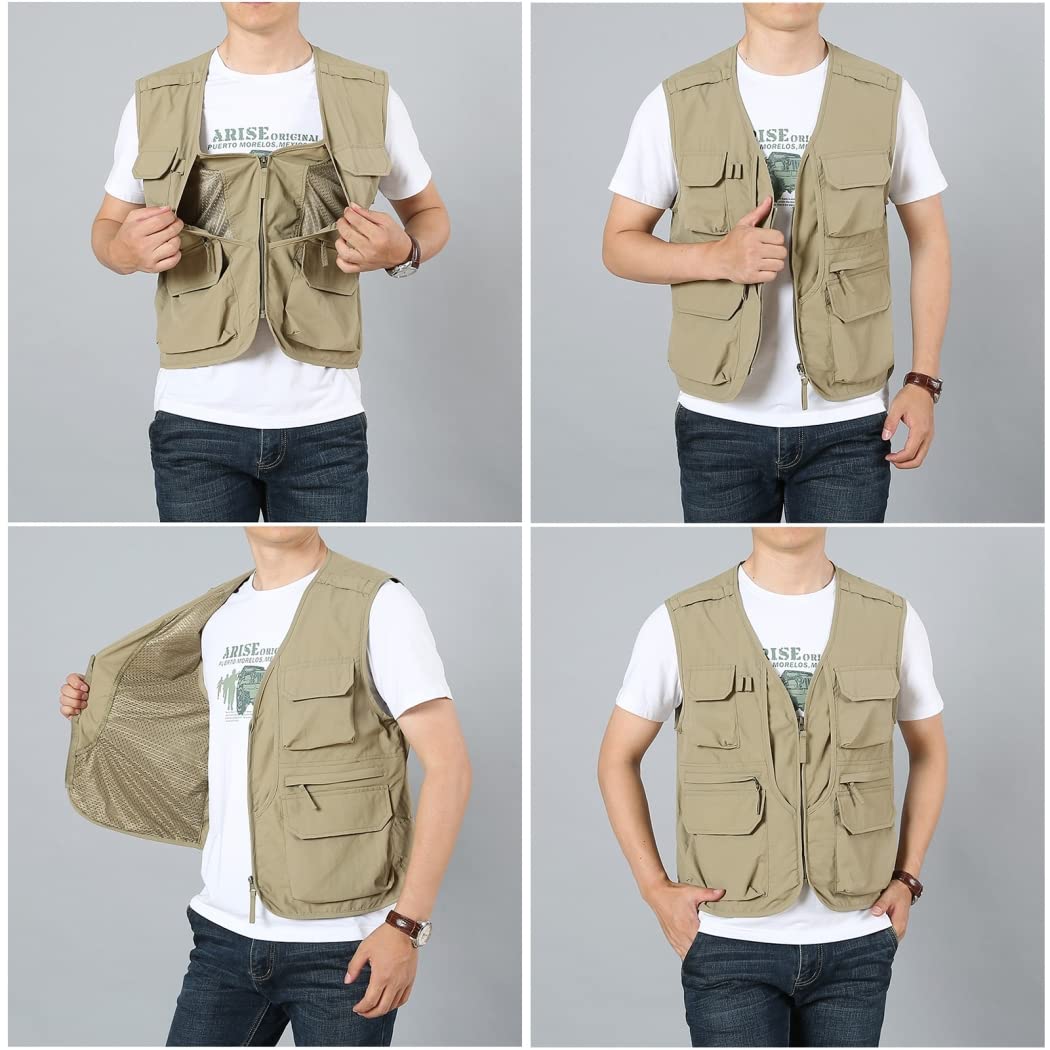 Hommes Gilet De Pêche sans Manches Multipoches pour Camping Chasse Pêche Photographie Veste De Sport De Voyage Gilet De Photographie