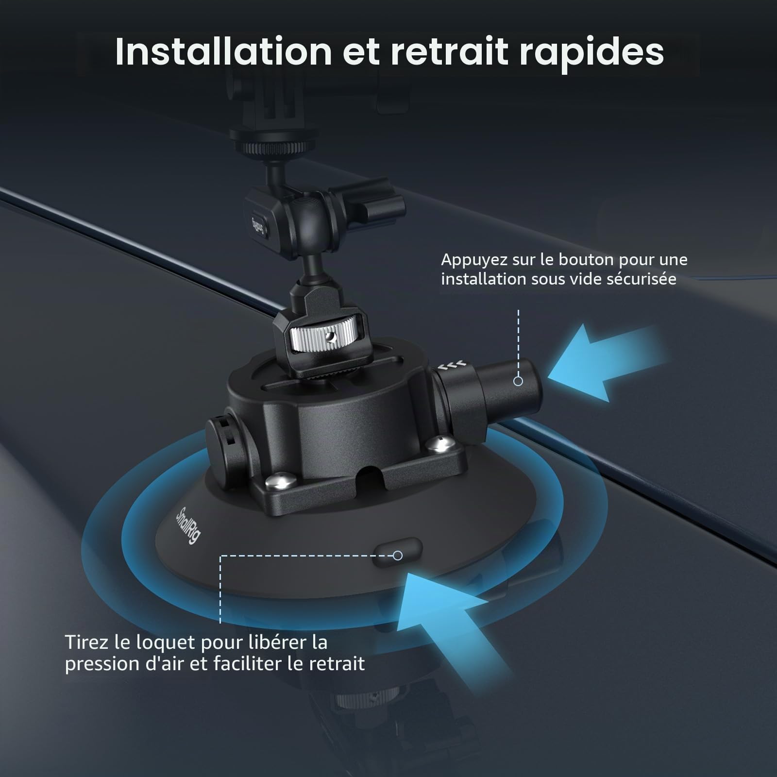 SMALLRIG Support à Ventouse 4,5" avec Bras Articulé à Rotule, Compatible avec Les Caméras d'action DJI Osmo Action 6/5 Pro/4, Insta360 x5 et GoPro 13/12, Charge Maximale 1,5 kg - 5855B