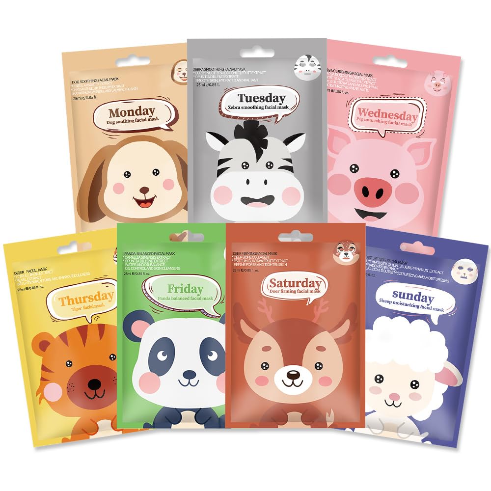 Kaely 7 Pack Kids Face Mask Spa, Animal Face Masks for Kids Teens Women Skincare, Animal Character Sheet Facial Mask for All Skin Types, Girls Night Party Skin Care Set, Birthday Christmas Gifts, 01A Kaely 7 Pack Kids Face Mask Spa, Animal Face Masks for Kids Teens Women Skincare, Animal Character Sheet Facial Mask for All Skin Types, Girls Night Party Skin Care Set, Birthday Christmas Gifts, 01A
