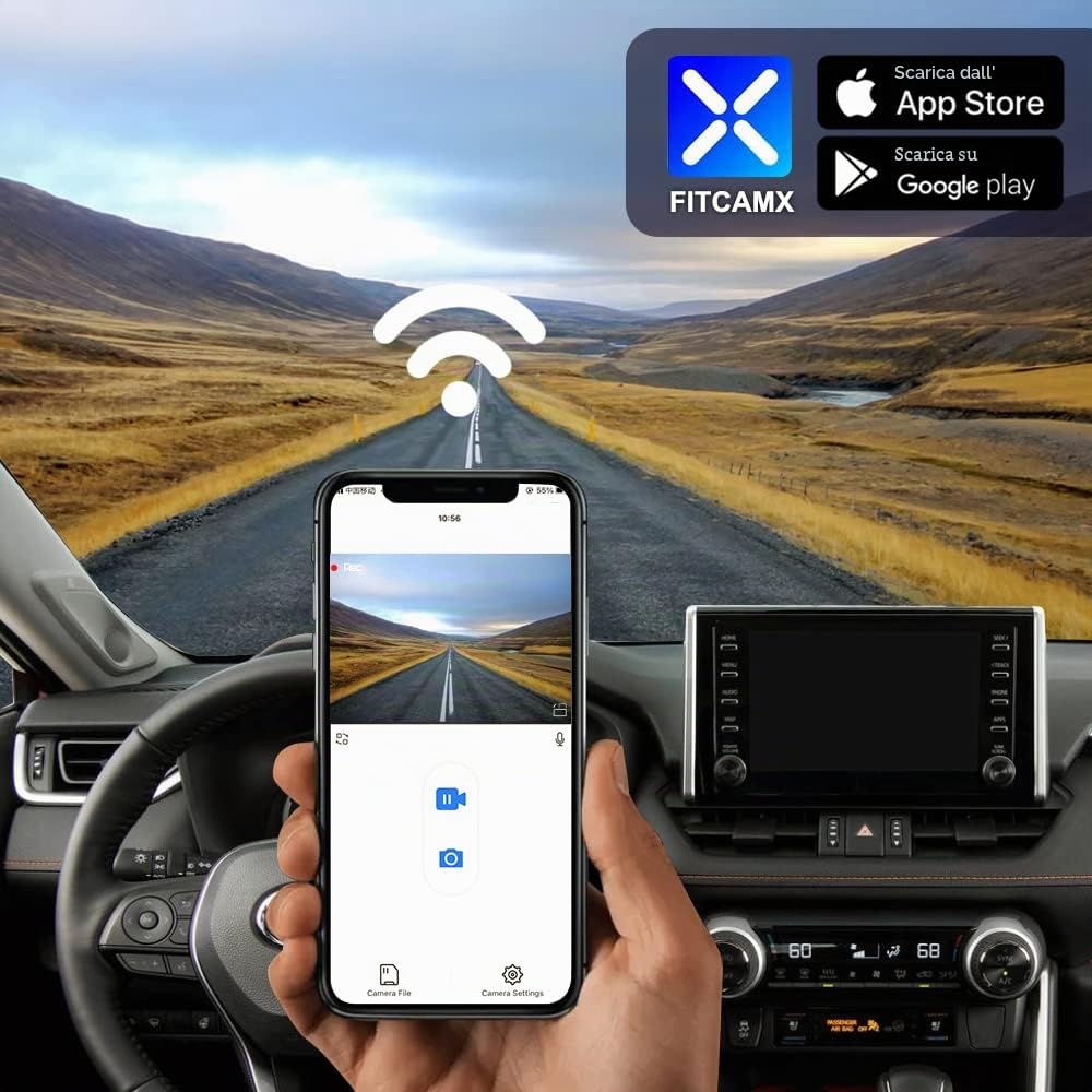 Fitcamx 4K Dash Cam Adatto per Toyota RAV4 LE XLE Limited XSE Adventure SE Premium Hybrid Gen5 del 2022-2025 (Modello B), UHD 2160P Video WiFi, G-Sensor, Registrazione in loop, Plug&Play, 64 GB