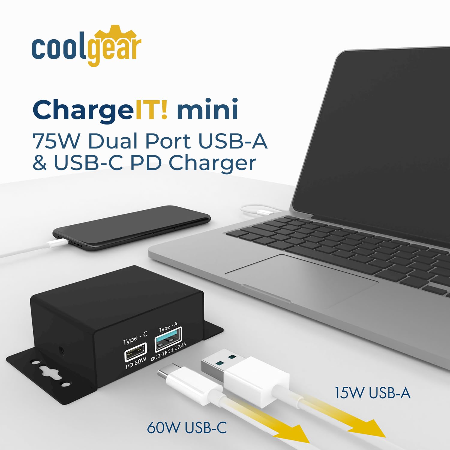 Coolgear Chargeit! Mini 75W Dual Port USB-A & USB-C PD Ladegerät w/PPS & QC4.0 Support, CG-PD60PPS, schwarz